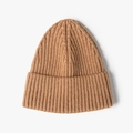 Gorro de punto de canalé grueso en color camello con borde doblado para invierno - Caqui