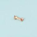 Detail of golden dog bone pendant with red stone inlay on a light blue background - Rose Gold Color January