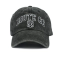 Gorra de béisbol de mezclilla negra lavada con bordado Route 66 blanco y copa suave - Negro / Ajustable
