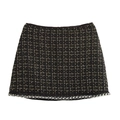 Elegante falda evasé de tweed negro con hilos dorados y ribete de perlas y pedrería - XS / Negro