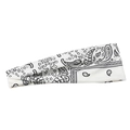 Close-up of white paisley print sports headband with a stylish twist knot detail - White