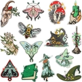 Set mit 13 mystischen Hexerei-Aufnähern mit Motten Totenköpfen und Pilzen - Dschungel Geheimnis Kollektion