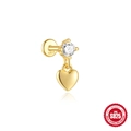 Elegant gold S925 sterling silver heart cartilage stud with sparkling round zircon stone - Single Gold #4 (Heart Pendant)