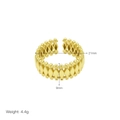 Detail shot of golden heart ring with beaded edges, 9mm width and 4.4g weight specs - Adjustable Open / Diamond Hollow Bead Edge Style (DR240539-I)