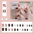 Brown plaid press-on nails set in cream and dark coffee tones with checkered patterns - R697 Autumn Brown