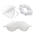 Three-piece white silk sleep set featuring a padded eye mask, scrunchie and storage bag - White 3-Piece Set