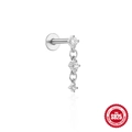 925 sterling silver flat back stud earring with diamond tassel chain and round clear gems - Tassel 3-Stone Style #1 / White Gold