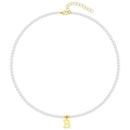 Elegant gold letter B pendant necklace with white pearls and adjustable lobster clasp - Letter B