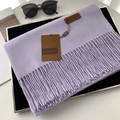 Lavender faux cashmere scarf with fringe details and leather label for winter - 53# Lilac