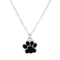Minimalist silver chain necklace with a black enamel cat paw print pendant for women - Silver/Black