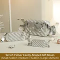 3-piece set of silver candy-shaped gift boxes with glitter stripes for holiday decor - Silver 3-Piece Set