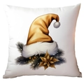 White Christmas pillow cover featuring a luxury gold Santa hat and pine branch print - Golden Christmas Hat Illustration