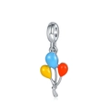 Detailed close-up of a silver charm with colorful enamel balloons and a hanging loop - Three Balloons / Multicolor