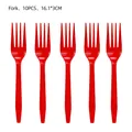 Set of 10 red plastic forks with non-slip handle for American flag party tableware - Red Plastic Forks 10PCS