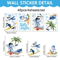 Pink Christmas wall stickers set featuring snowmen and penguins on 4 sheets for window decor - Beach Snowman Surfing Set (UV24Y12699T_T)
