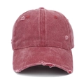 Distressed washed baseball cap in dark red with retro ripped details and curved brim - Adjustable / Burgundy