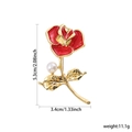Elegant red rose brooch with gold finish, white pearl accent and enamel petals - Red Rose XD824347