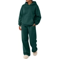 Men's two-piece dark green hooded tracksuit with drop shoulder and wide leg pants - Dark Green