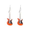 Orecchini a forma di chitarra elettrica arancione vivace in stile punk con ganci d'argento - Orecchini Stile Chitarra Elettrica Arancione (M-802)