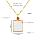 Square gold stainless steel necklace with natural shell and January garnet zircon - January