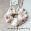 Floral double-layer lace scrunchie with pink roses on ivory fabric, 12.5cm diameter - 36# Pink Rose