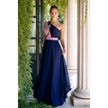 Robe longue en mousseline à une épaule bleu marine et rose avec broderie florale - S / Bleu Marine avec Rose