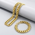 Ensemble collier et bracelet Miami Cuban en acier titane doré au fini brillant - Collier 65cm / 13mm Or