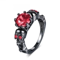 Gothic black skull ring with large red zircon stone and 18K GP engraving for women - US 5 / Black Gold Red Zirconia