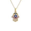 Collier Main de Fatma avec oxydes de zirconium colorés et pendentif œil bleu - Main de Hamsa Zircone Colorée (CB00753CX)
