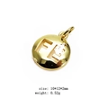 Golden round hollow charm with letter FE engraving and zircon, 10x12mm for jewelry - FE Round Badge (19#)