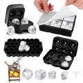 Silicone ice cube mold set including skull, sphere, and honeycomb shapes with a funnel - 6-Square + 6-Sphere + 37-Grid Honeycomb + Skull Set Black