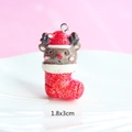 Glittery resin reindeer in Christmas stocking pendant detail showing 1.8x3cm size - Style 16-Reindeer in Red Stocking