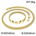 Conjunto de joyas de cadena de serpiente plana dorada con collar y pulsera de 8mm - Dorado (KS144123-KFC)