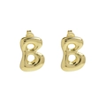 Macro shot of 18k gold plated puffy letter B stud earrings with a high-polished finish - Style-B