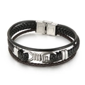 Dreilagiges geflochtenes Lederarmband für Herren mit Edelstahl-Magnetverschluss - 19cm / Stahlfarbe