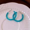 Minimalist geometric circular earrings in turquoise blue with silver needle hooks - 76# 925 Sterling Silver Earring Post-Cyan Turkish Blue Glossy Hoop Earrings