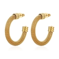 Pendientes de aro dorados en forma de C con textura de malla de acero inoxidable - Dorado