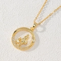 Detailed close-up of gold pendant with mother-daughter motif and white zircon stones - Round Mother & Daughter/Heart/I Love You Forever