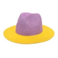 Stylish two-tone purple and yellow woven straw sun hat for men and women - M (56-58cm) / Yellow & Purple