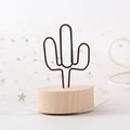 Minimalist cactus shape wooden base note holder with dark metal wire clip for desk - Cactus