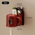 Red suction cup toothbrush holder with black cat pattern lucky day mouthwash cup - Retro Red (Single Cup Set)