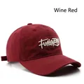 Classic burgundy cotton baseball cap with white letter embroidery and adjustable strap - Burgundy