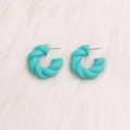 Minimalist twisted C-shape stud earrings in matte mint green finish with artistic design - Lake Blue Twisted