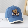Blue kids baseball cap with cartoon bear and Lucky text featuring contrast brim detail - 48-50cm (1-3 Years) / Blue (Lucky)