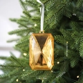 Golden rectangle diamond Christmas tree ornament with white ribbon on decorated branch - Square Gem / Gold