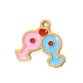 Pink male and blue female symbol pendant with red heart and gold border - Gender Symbol Heart