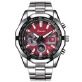 Reloj deportivo para hombre con correa de acero inoxidable plateada y esfera roja, 20BAR water - Acero Plateado Esfera Roja