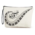 Bolso de lona blanca con diseño de teclas de piano en espiral y notas musicales con muñequera - Melodía de Música de Piano (Estilo 1) / 25x17cm con Correa de Muñeca