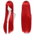 80cm long straight red cosplay wig for women, synthetic hair with front and back views - Orange Red