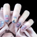 Uñas postizas mates con lazos 3D, diseños de osos y degradado azul y violeta - Juego de 24 Piezas (Pegamento Incluido) / Oso Degradado Gris Azul Rosa Púrpura (JP1376)